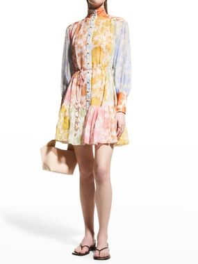 chinese dress ladies Zimmermann Cassia Drop Waist Mini Dress Patchwork Floral Pkfl